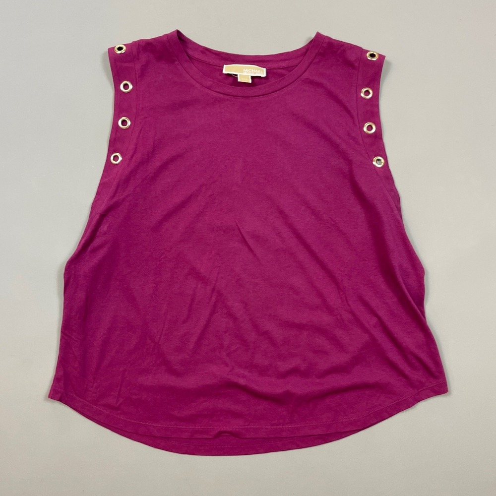 Michael Kors Magenta Purple Grommet Shoulder Sleeveless Top Cotton Modal XL